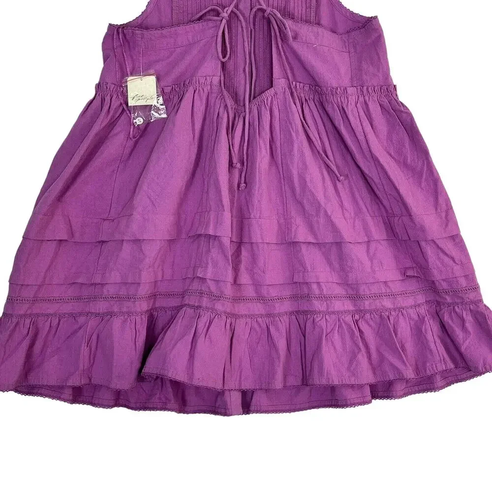 Free People Desert Days Mini Dress Sz M In Dramatic Orchid Sleeveless Pleated